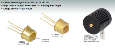 高功率紫外LED，带球形透镜